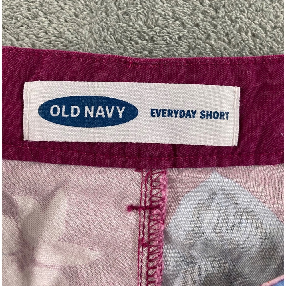 Old Navy Everyday Short Womens 10 Purple Hibiscus Floral Tropical Cotton 1166 - Picture 2 of 11
